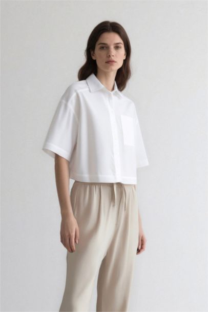 Oversize Fit Shirt Collar Poplin Short Sleeve Shirt