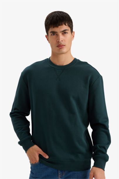 سويت شيرت بيزك قطن قصة عادية برقبة مستديرة