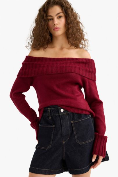 Slim Fit Open Shoulder Knitwear Pullover