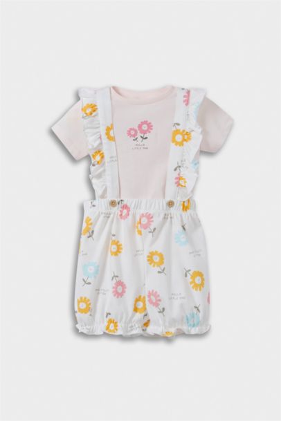 Baby Girl Floral Cotton T-Shirt Jumpsuit 2 Piece Set