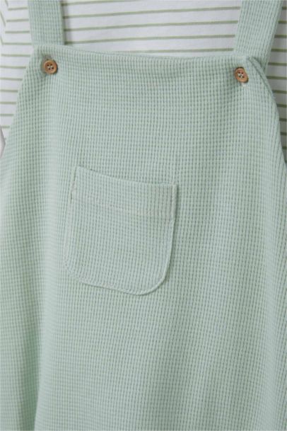 Ensemble T-shirt rayé et Salopette en tissu gaufré avec Chapeau pour bébé garçon