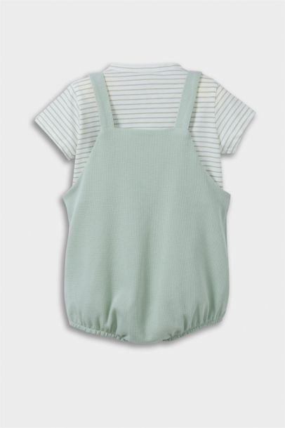 Ensemble T-shirt rayé et Salopette en tissu gaufré avec Chapeau pour bébé garçon