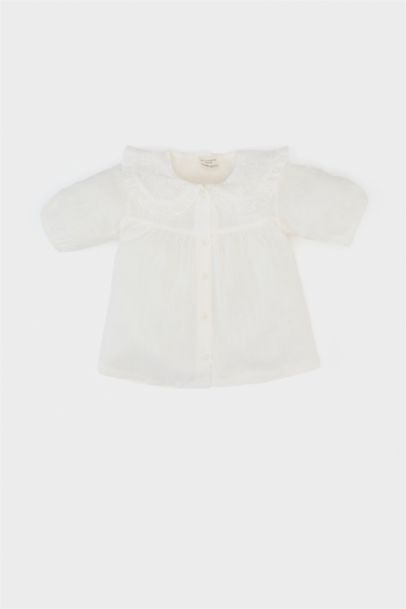 قميص قصة عادية بياقة بالدانتيل