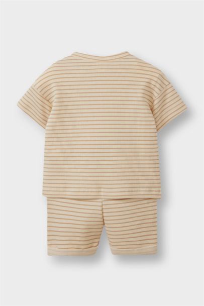 Ensemble gaufré rayé T-shirt et Short taille élastique pour bébé garçon