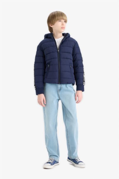 Su Geçirmez Kapüşonlu Polar Astarlı Fermuarlı Şişme Mont Erkek Çocuk