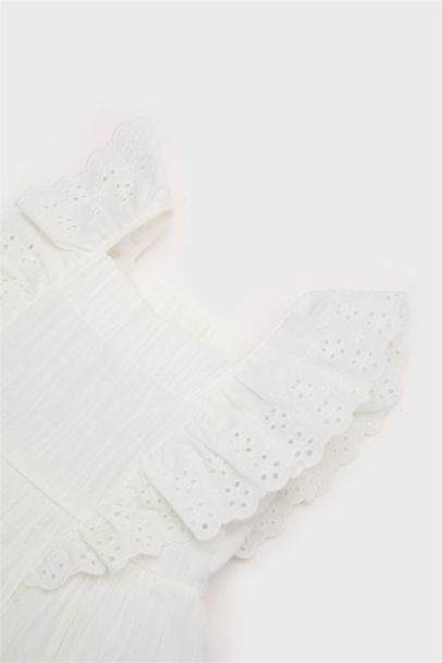 فستان من بوبلين قصة عادية بدون كم