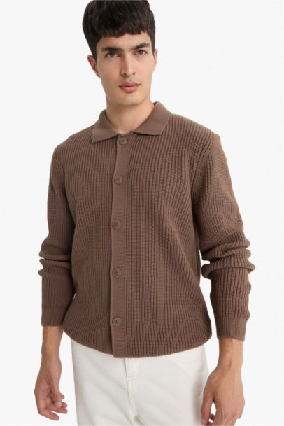 Standard Fit Polo Collar Knitwear Cardigan