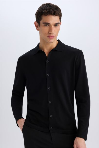 Standard Fit Polo Collar Knitwear Cardigan