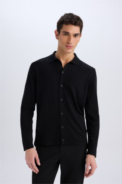 Standard Fit Polo Collar Knitwear Cardigan