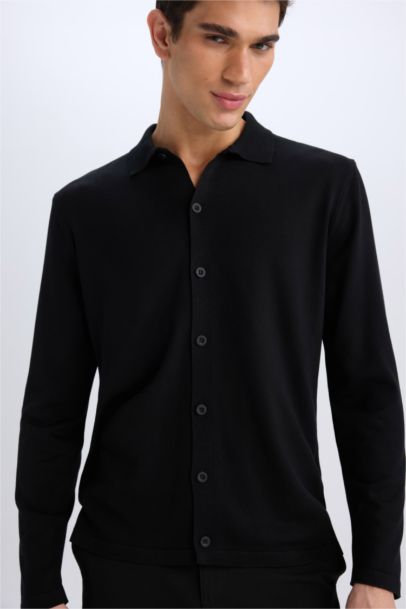 Standard Fit Polo Collar Knitwear Cardigan