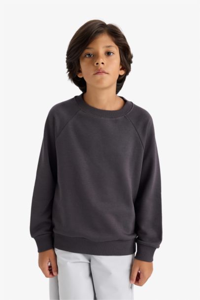 Bisiklet Yaka Basic Düz Okul Sweatshirt Erkek Çocuk