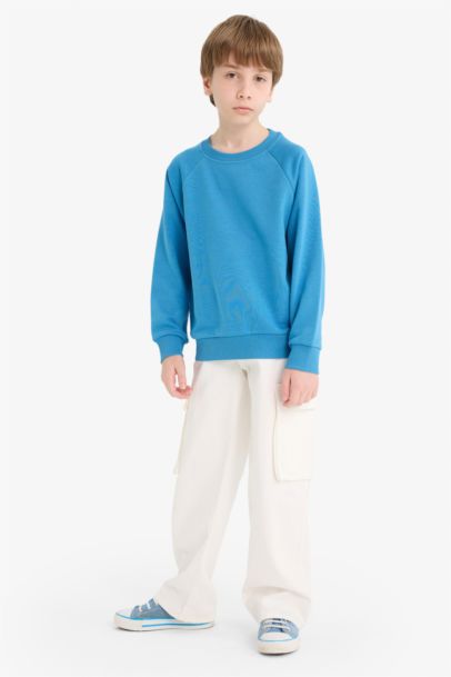 Bisiklet Yaka Basic Düz Okul Sweatshirt Erkek Çocuk