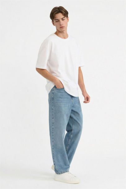 Cotton Baggy Fit Regular Waist Wide Leg Jeans
