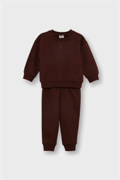 Erkek Bebek 2'li Takım Basic Düz Sweatshirt Eşofman Altı