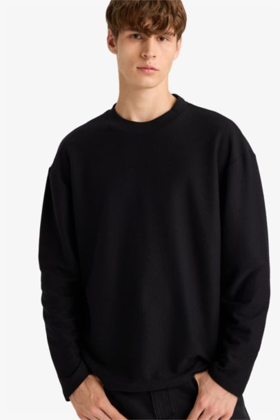 Boxy Fit Crew Neck Cotton Long Sleeve T-Shirt