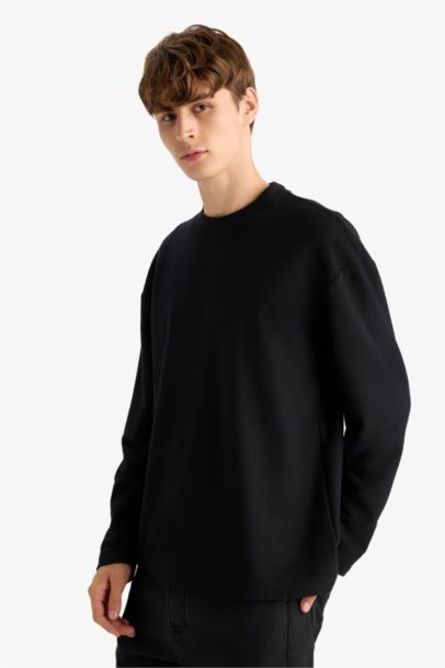 Boxy Fit Crew Neck Cotton Long Sleeve T-Shirt
