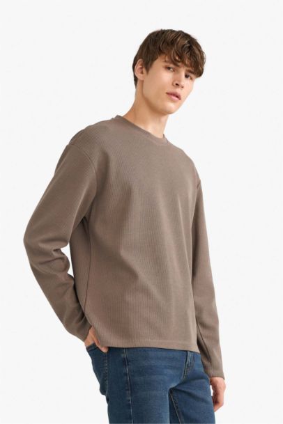 Regular Fit Crew Neck Knit Look T-Shirt