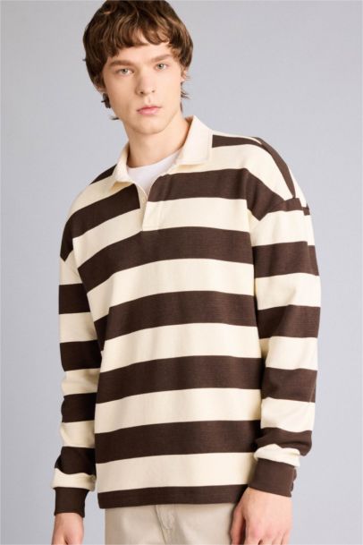 Boxy Fıt Polo Yaka Waffle Sweatshirt