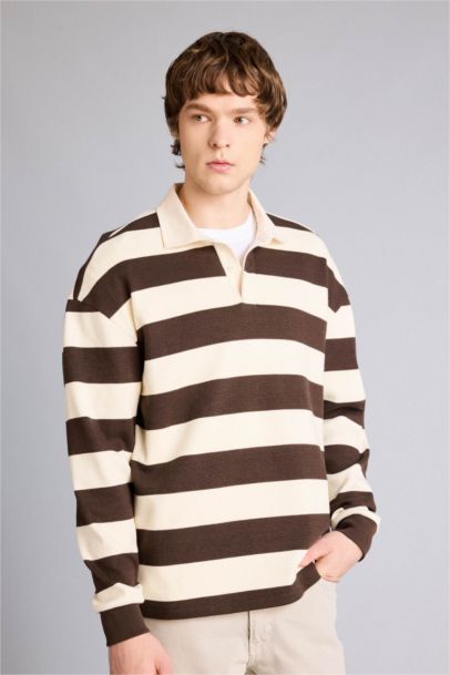 Boxy Fıt Polo Yaka Waffle Sweatshirt