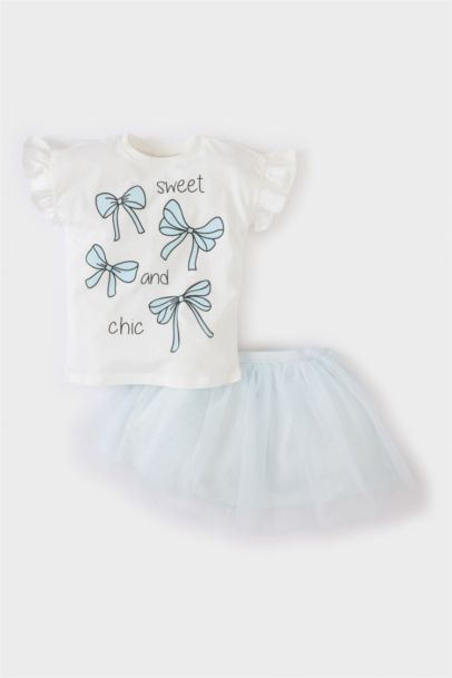 Girl Printed Short Sleeve T-Shirt Tutu Skirt 2 Piece Set