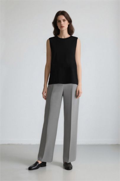 Straight Fit Regular Hem Striped Trousers