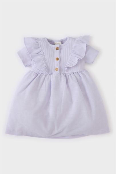 Robe côtelée à col rond et manches courtes pour bébé fille