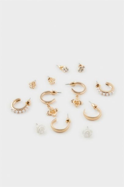Woman 6 Piece Gold Earrings