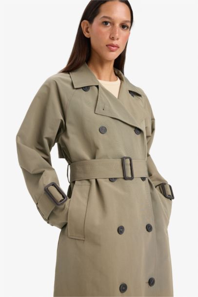 معطف ترانش كوت طويل قصة عادية بحزام