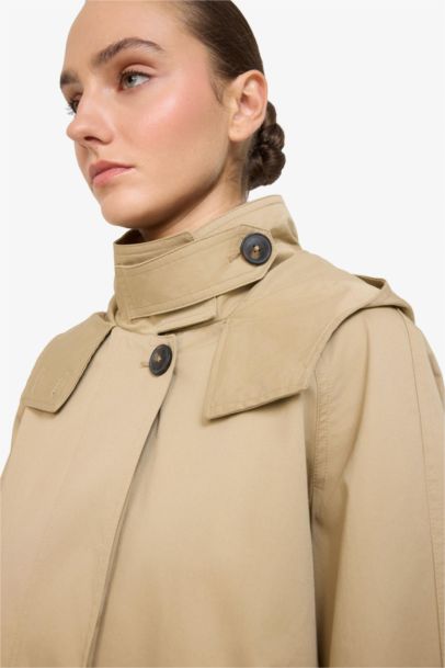 معطف ترانش كوت قصة عادية بغطاء للرأس