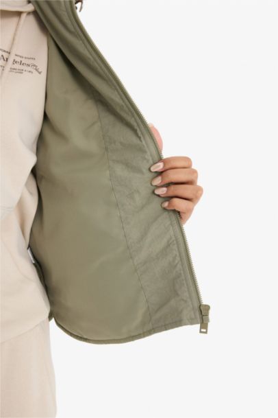 Relax Fit Hooded Quilted Zippered Puffer Vest