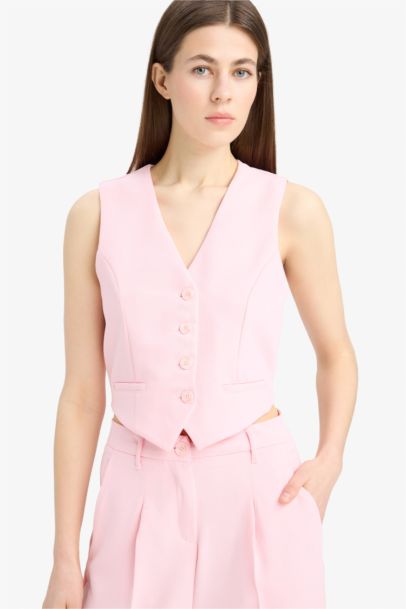 Gilet blazer en crêpe à col en V pour femme