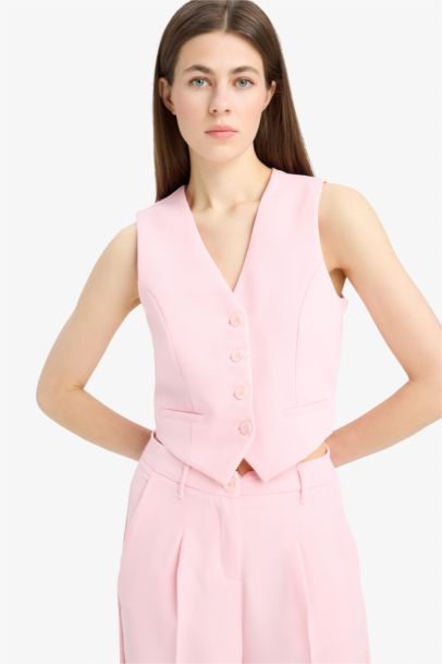 Gilet blazer en crêpe à col en V pour femme