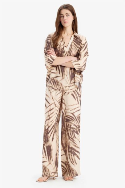 Pantalon large imprimé en modal taille haute Coupe droite