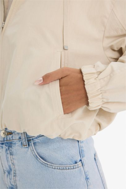 Regular Fit Hooded Waterproof Crop Jacket