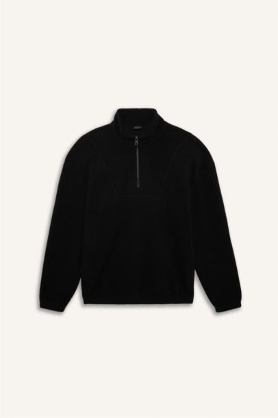 سويت شيرت مطبوع أوفر سايز بياقة عالية