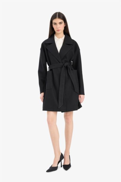 Regular Fit Kuşaklı Kaşe Kaban