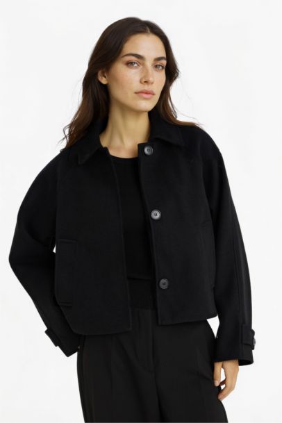 Regular Fit Polo Yaka Kaşe Kısa Mont