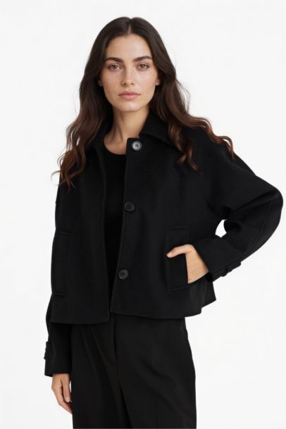 Regular Fit Polo Yaka Kaşe Kısa Mont