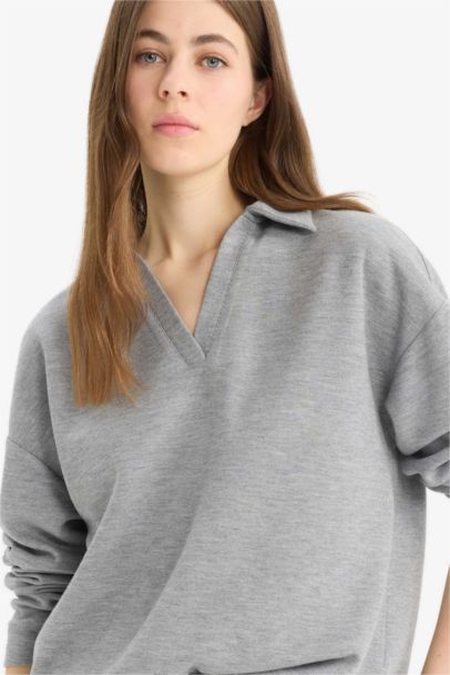 Relax Fit Polo Neck Basic Long Sleeve T-Shirt