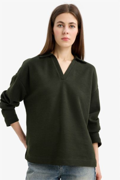 Базовая футболка свободного кроя с круглым вырезом и длинным рукавом