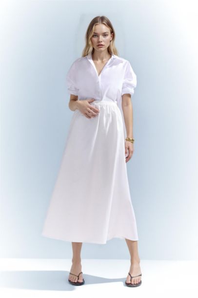 A Cut Poplin Half Lining Normal Waist Midi Skirt