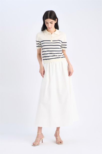 A Cut Poplin Half Lining Normal Waist Midi Skirt