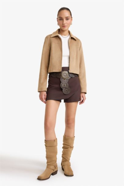 Veste en daim imperméable à col polo et fermeture zip