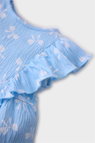 فستان بناتي فلورال فيسكوز قصة عادية نص كم بياقة بيبي