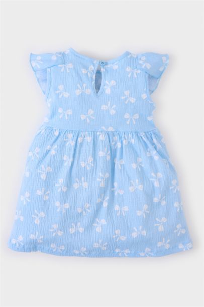 فستان بناتي فلورال فيسكوز قصة عادية نص كم بياقة بيبي