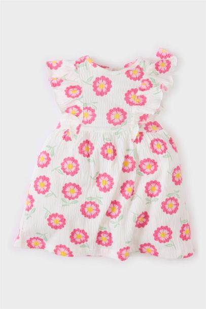 Çiçekli Kısa Kollu Krinkıl Viskon Yazlık Elbise Kız Bebek