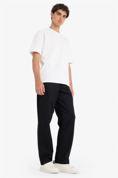 Wide Straight Leg Gabardine Trousers