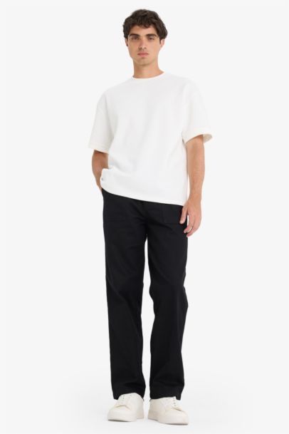 Wide Straight Leg Gabardine Trousers
