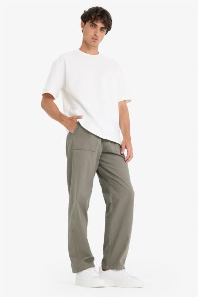 Wide Straight Leg Gabardine Trousers