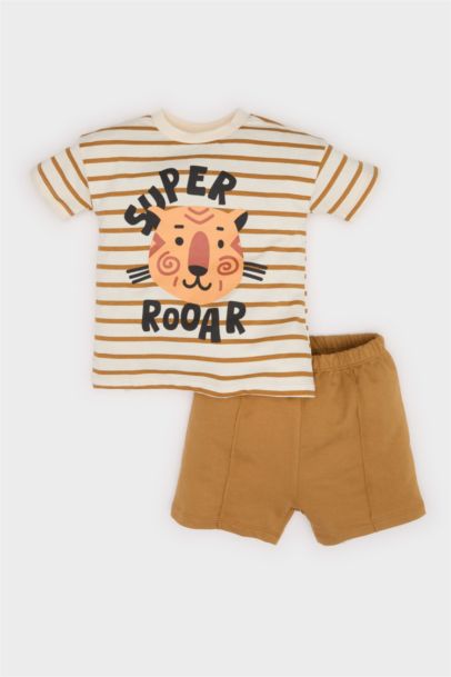 Ensemble T-shirt rayé imprimé Tigre et Short pour bébé garçon